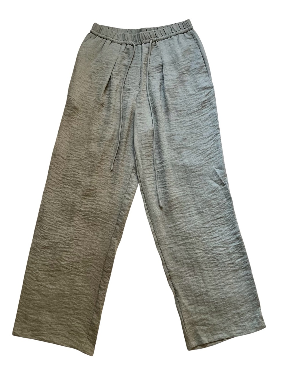 Mango Pale Green Linen Straight Leg Drawstring Trousers Size XS